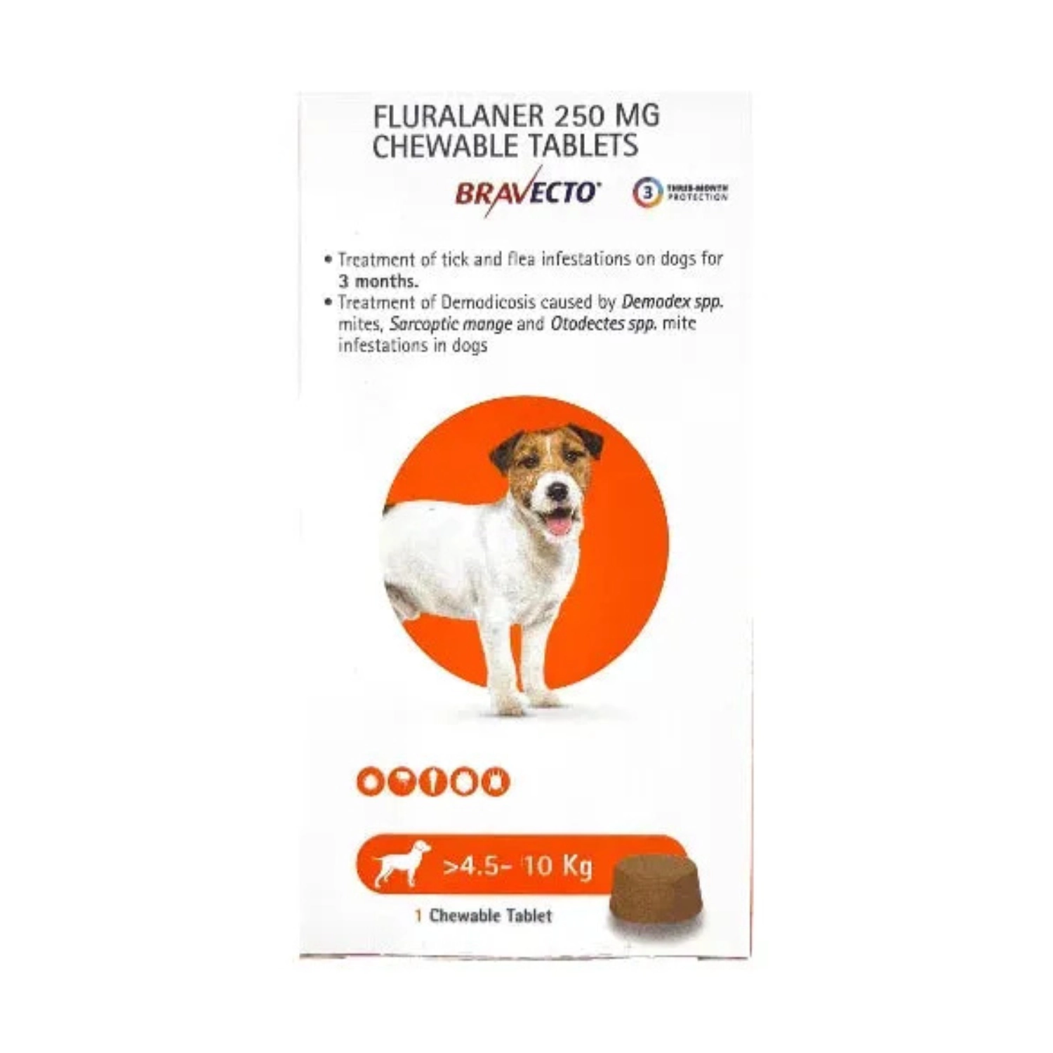 Bravecto 250mg Chewable Tablet for Dogs (4.5–10kg)